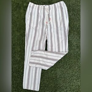 J.Jill Linen Blend Striped Relax Fit Flowy Pants Vaca Beach Caspule Resortwear S